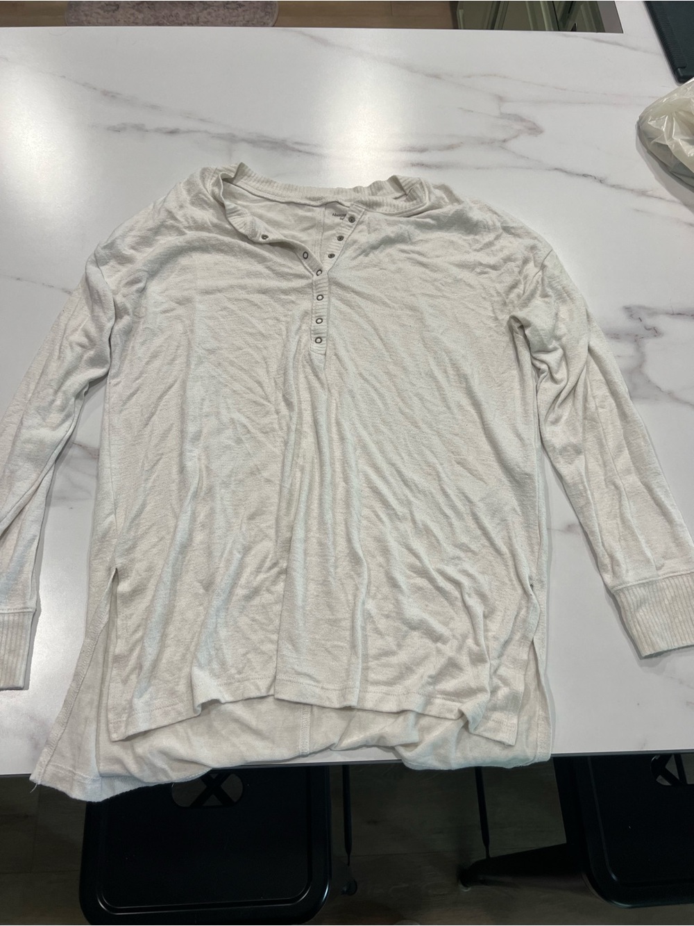 Abercrombie & Fitch Cream Long-Sleeve Henley Top